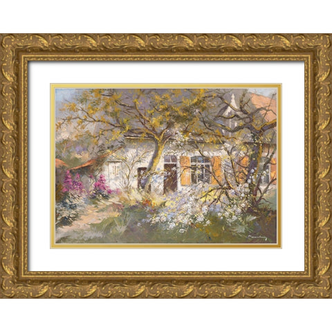 Fleur de cerisier Gold Ornate Wood Framed Art Print with Double Matting by Messely, Paul