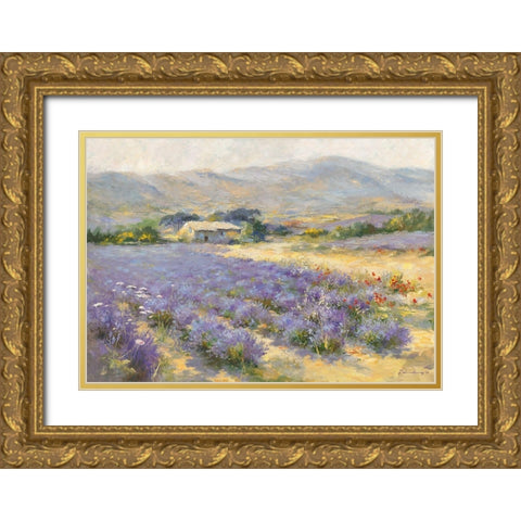 Champ de lavande Gold Ornate Wood Framed Art Print with Double Matting by Messely, Paul