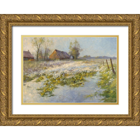 Paysage Gold Ornate Wood Framed Art Print with Double Matting by Messely, Paul