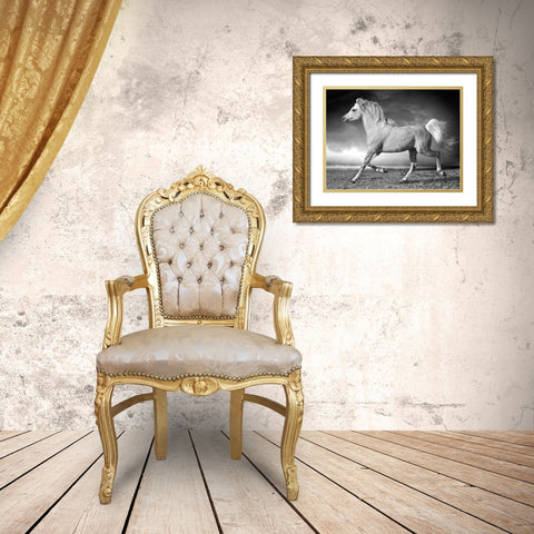 Walking along the Beach Gold Ornate Wood Framed Art Print with Double Matting by Llovet, Jorge