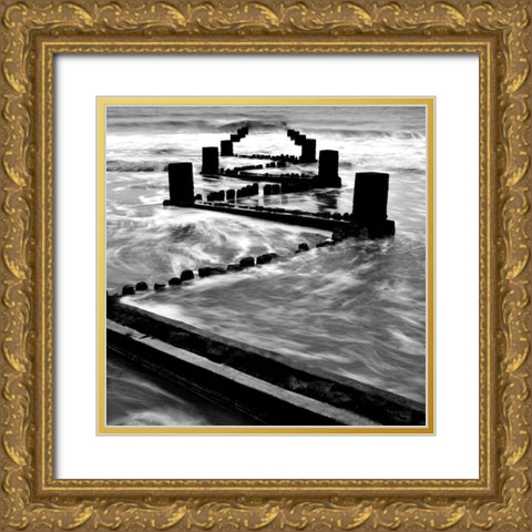 Sea Defences l Gold Ornate Wood Framed Art Print with Double Matting by Lambert, Tom