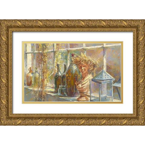 Jeune fille au chapeau de paille Gold Ornate Wood Framed Art Print with Double Matting by Messely, Johan