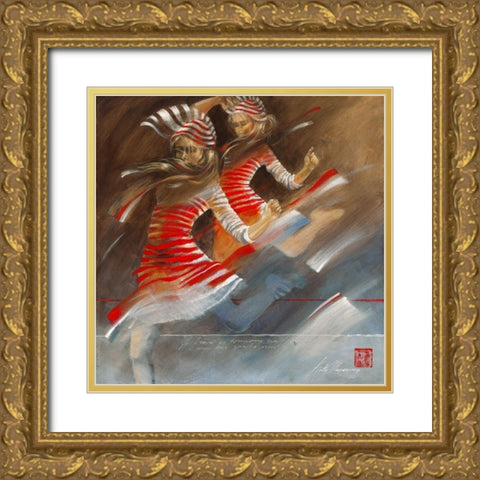 Girls with Zebra Dresses Gold Ornate Wood Framed Art Print with Double Matting by Meijering, Kitty