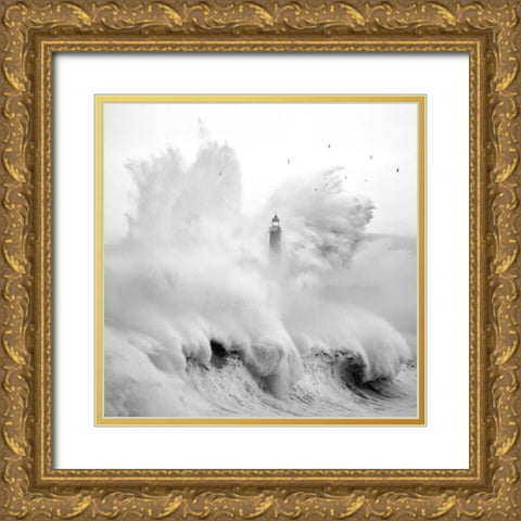 Birds in the Storm Gold Ornate Wood Framed Art Print with Double Matting by Cano, Marina