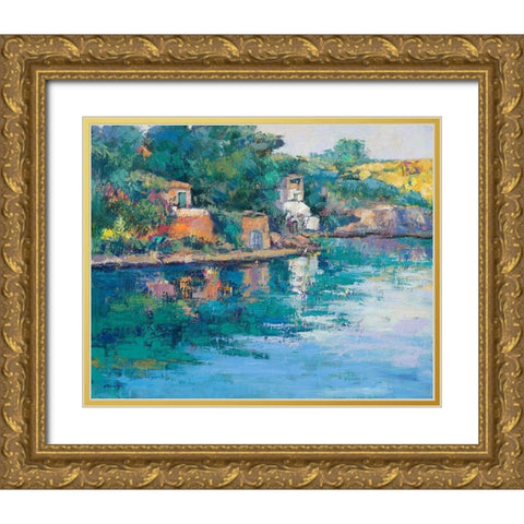 Tuerkis Beach Pueblo Gold Ornate Wood Framed Art Print with Double Matting by Camargo, Jesus P.