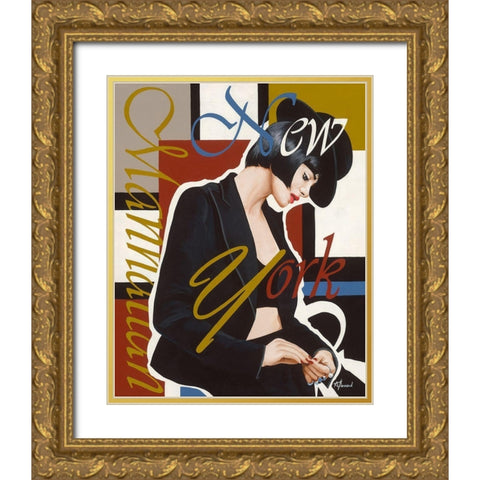 Femme New York Gold Ornate Wood Framed Art Print with Double Matting by Bernard, Anne
