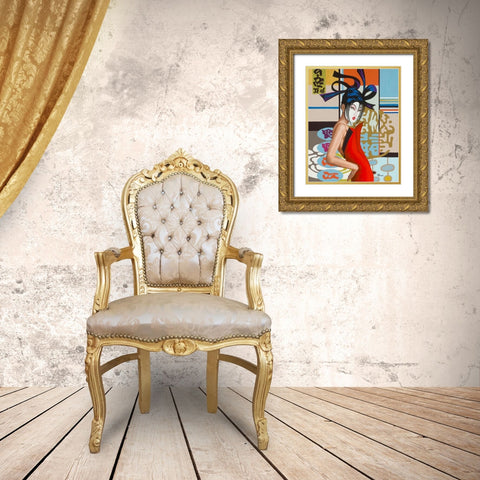 Miko Gold Ornate Wood Framed Art Print with Double Matting by Bernard, Anne