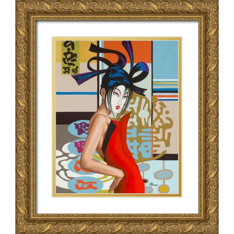 Miko Gold Ornate Wood Framed Art Print with Double Matting by Bernard, Anne