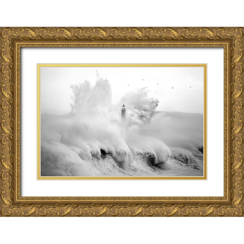Birds in the Storm Gold Ornate Wood Framed Art Print with Double Matting by Cano, Marina