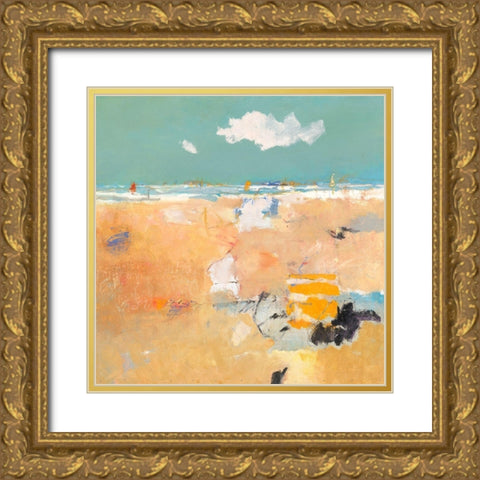 Beach with sails Gold Ornate Wood Framed Art Print with Double Matting by Groenhart, Jan