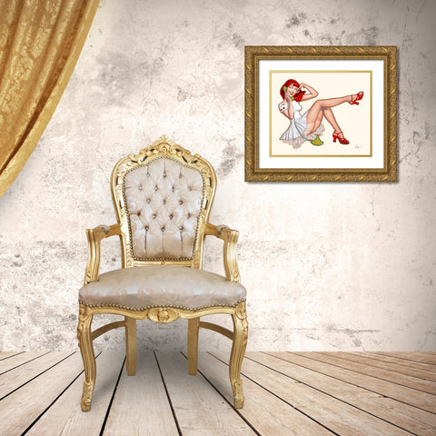 Cathy au telephone Gold Ornate Wood Framed Art Print with Double Matting by Hitte, Patrick