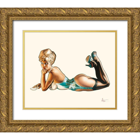 Miss Pacifique Gold Ornate Wood Framed Art Print with Double Matting by Hitte, Patrick