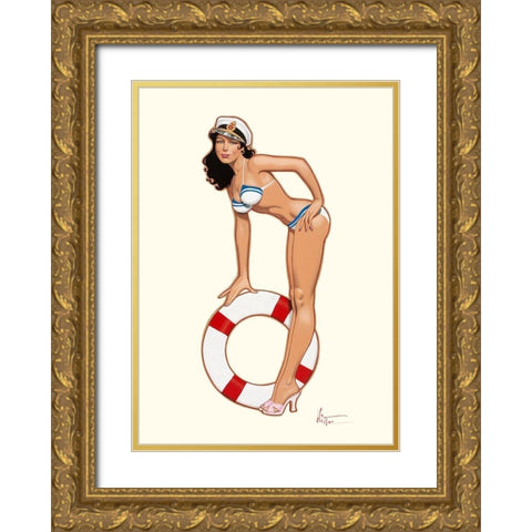 Captain Pin-up Gold Ornate Wood Framed Art Print with Double Matting by Hitte, Patrick