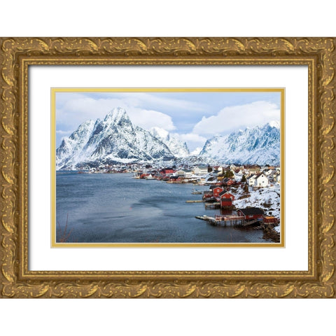 Reine Lofoten im Winter Gold Ornate Wood Framed Art Print with Double Matting by Fischer, Rolf