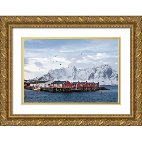 Fischerhutten Lofoten Nahe Reine Gold Ornate Wood Framed Art Print with Double Matting by Fischer, Rolf