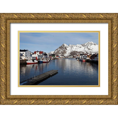 Henningsvaer Hafen  Lofoten im Winter Gold Ornate Wood Framed Art Print with Double Matting by Fischer, Rolf