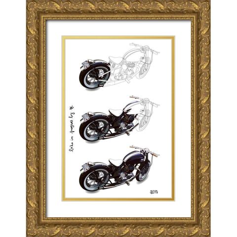 Bike in Progress Gold Ornate Wood Framed Art Print with Double Matting by Strapelias - PR, Pierre