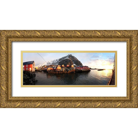 Alte Fischerhutten - Lofoten - Panorama Gold Ornate Wood Framed Art Print with Double Matting by Fischer, Rolf