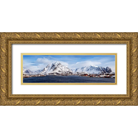 Lofoten Reine Panorama Detail Gold Ornate Wood Framed Art Print with Double Matting by Fischer, Rolf