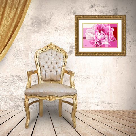 Pivoine V Gold Ornate Wood Framed Art Print with Double Matting by Bernard, Anne
