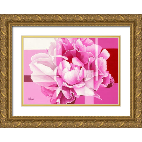 Pivoine V Gold Ornate Wood Framed Art Print with Double Matting by Bernard, Anne