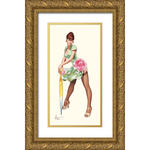 Camelia Gold Ornate Wood Framed Art Print with Double Matting by Hitte, Patrick