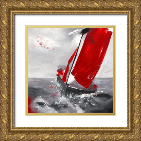 Voile rouge Gold Ornate Wood Framed Art Print with Double Matting by Allaire, Lydie