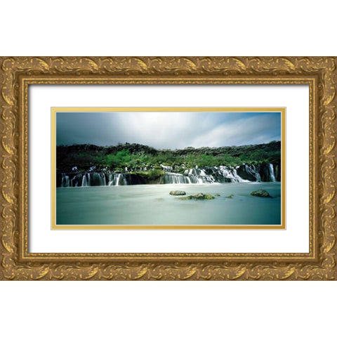 Hraunfossar-Island Gold Ornate Wood Framed Art Print with Double Matting by Seidel, Leo