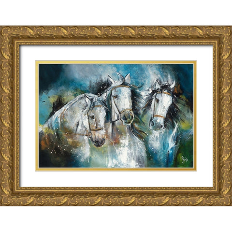 Trio Gold Ornate Wood Framed Art Print with Double Matting by Jadis