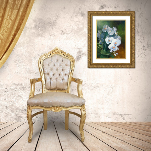 Phalaenopsis blanc Gold Ornate Wood Framed Art Print with Double Matting by Vernageau, Sylvie