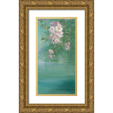 Roses Chaalis Blanches Gold Ornate Wood Framed Art Print with Double Matting by Vernageau, Sylvie