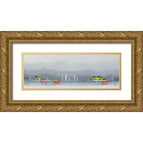 Regate du golf Gold Ornate Wood Framed Art Print with Double Matting by Flanet, Frederic