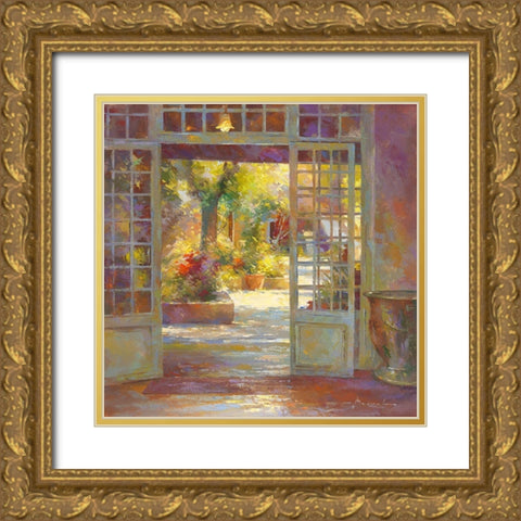 Au jardin des antiquaires Gold Ornate Wood Framed Art Print with Double Matting by Messely, Johan