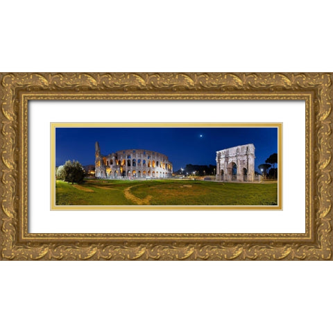 Kolosseum mit Konstantinsbogen Rom Gold Ornate Wood Framed Art Print with Double Matting by Fischer, Rolf