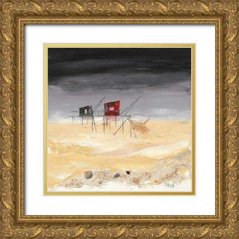 Peche dans l estuaire Gold Ornate Wood Framed Art Print with Double Matting by Marso