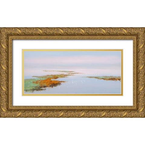 Sunset with BirdsÂ  Gold Ornate Wood Framed Art Print with Double Matting by Groenhart, Jan