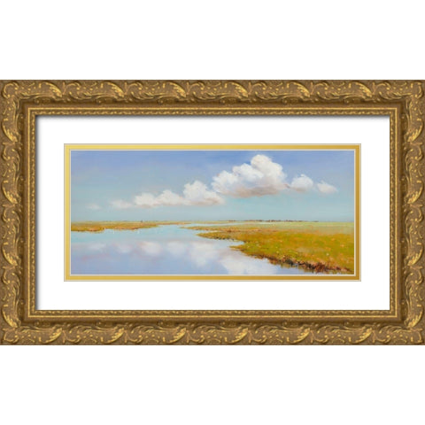 A clear Day in the Field Gold Ornate Wood Framed Art Print with Double Matting by Groenhart, Jan