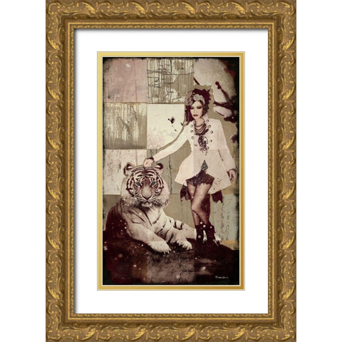 Tigerfrau Gold Ornate Wood Framed Art Print with Double Matting by Shirin Donia