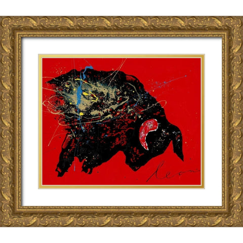 Toro Furia Gold Ornate Wood Framed Art Print with Double Matting by Bosboom, Leon