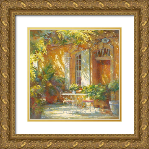 Sous la treille Gold Ornate Wood Framed Art Print with Double Matting by Messely, Johan