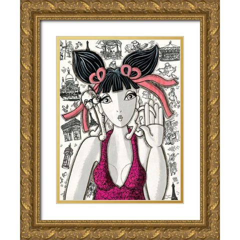 Rose a Paris Gold Ornate Wood Framed Art Print with Double Matting by MIROTA
