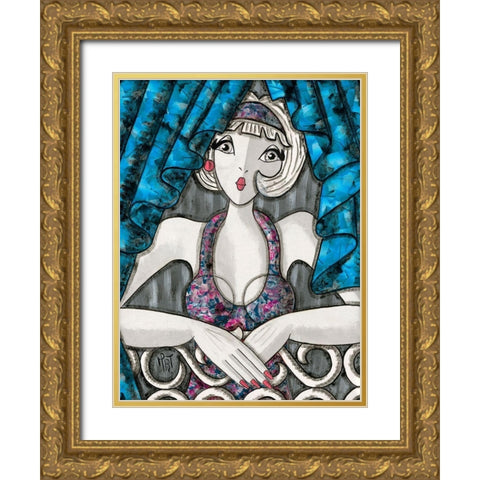 Rideaux bleus Gold Ornate Wood Framed Art Print with Double Matting by MIROTA