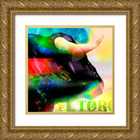 Cabeza de Toro Gold Ornate Wood Framed Art Print with Double Matting by Bosboom, Leon