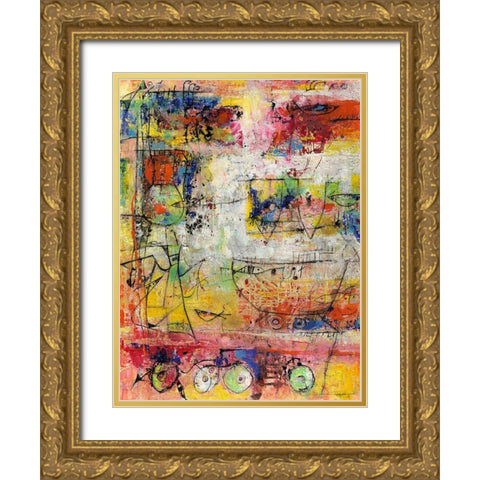 Gelber Engel und Fisch im Glas Gold Ornate Wood Framed Art Print with Double Matting by Luci