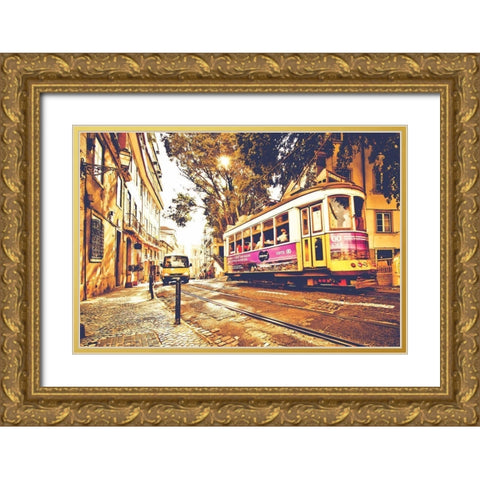 Lisboa Street Gold Ornate Wood Framed Art Print with Double Matting by Lusitano Photographie