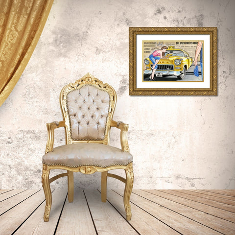 Taxi Gold Ornate Wood Framed Art Print with Double Matting by Lisa.C