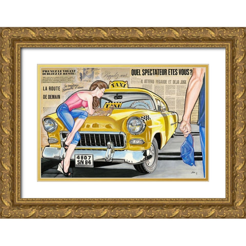 Taxi Gold Ornate Wood Framed Art Print with Double Matting by Lisa.C