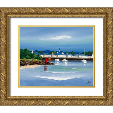 Port breton - Barques rouges Gold Ornate Wood Framed Art Print with Double Matting by Flanet, Frederic