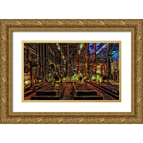Duisburg Nacht II Gold Ornate Wood Framed Art Print with Double Matting by Fischer, Rolf