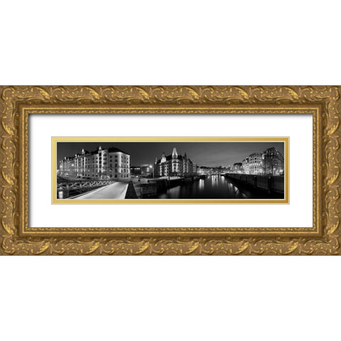 Speicherstadt Panorama Gold Ornate Wood Framed Art Print with Double Matting by Fischer, Rolf